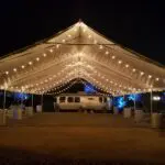 A tent with hanging lights