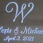 A wedding sign with the words alex and michael on it, available for Uplight Rentals in Las Vegas.