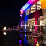 The pool area with colorful lights