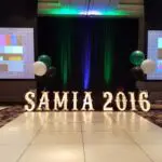 A stage with the word samia 2016 on it available for Marquee Letter Rental.