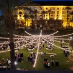 A wedding reception at the JW Marriott Las Vegas with string lights.